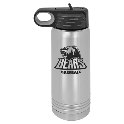 Personalized 20 oz. insulated stainless steel water bottle with flip-top lid and custom engraved name