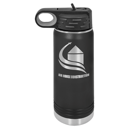 Personalized 20 oz. insulated stainless steel water bottle with flip-top lid and custom engraved name