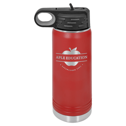 Personalized 20 oz. insulated stainless steel water bottle with flip-top lid and custom engraved name