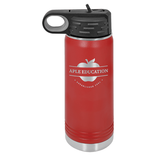 Personalized 20 oz. insulated stainless steel water bottle with flip-top lid and custom engraved name