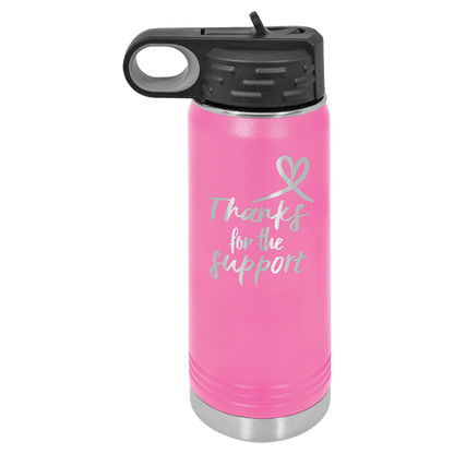 Personalized 20 oz. insulated stainless steel water bottle with flip-top lid and custom engraved name
