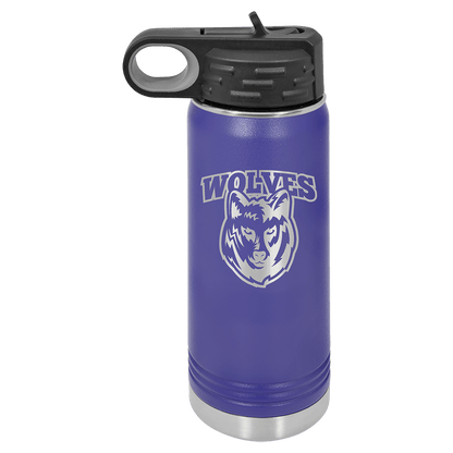 Personalized 20 oz. insulated stainless steel water bottle with flip-top lid and custom engraved name