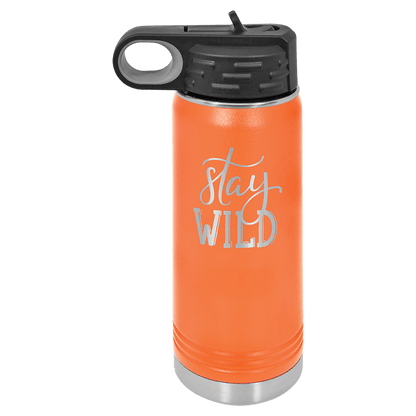 Personalized 20 oz. insulated stainless steel water bottle with flip-top lid and custom engraved name