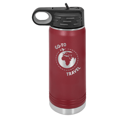 Personalized 20 oz. insulated stainless steel water bottle with flip-top lid and custom engraved name