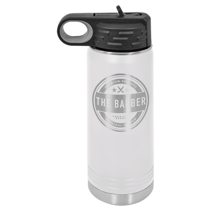 Personalized 20 oz. insulated stainless steel water bottle with flip-top lid and custom engraved name