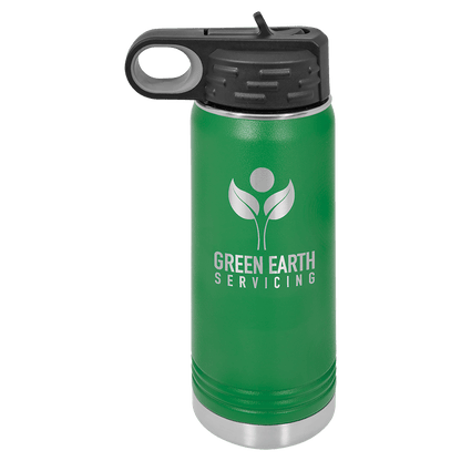 Personalized 20 oz. insulated stainless steel water bottle with flip-top lid and custom engraved name