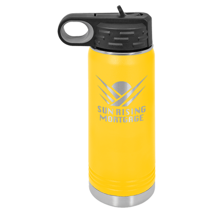 Personalized 20 oz. insulated stainless steel water bottle with flip-top lid and custom engraved name