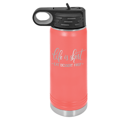 Personalized 20 oz. insulated stainless steel water bottle with flip-top lid and custom engraved name