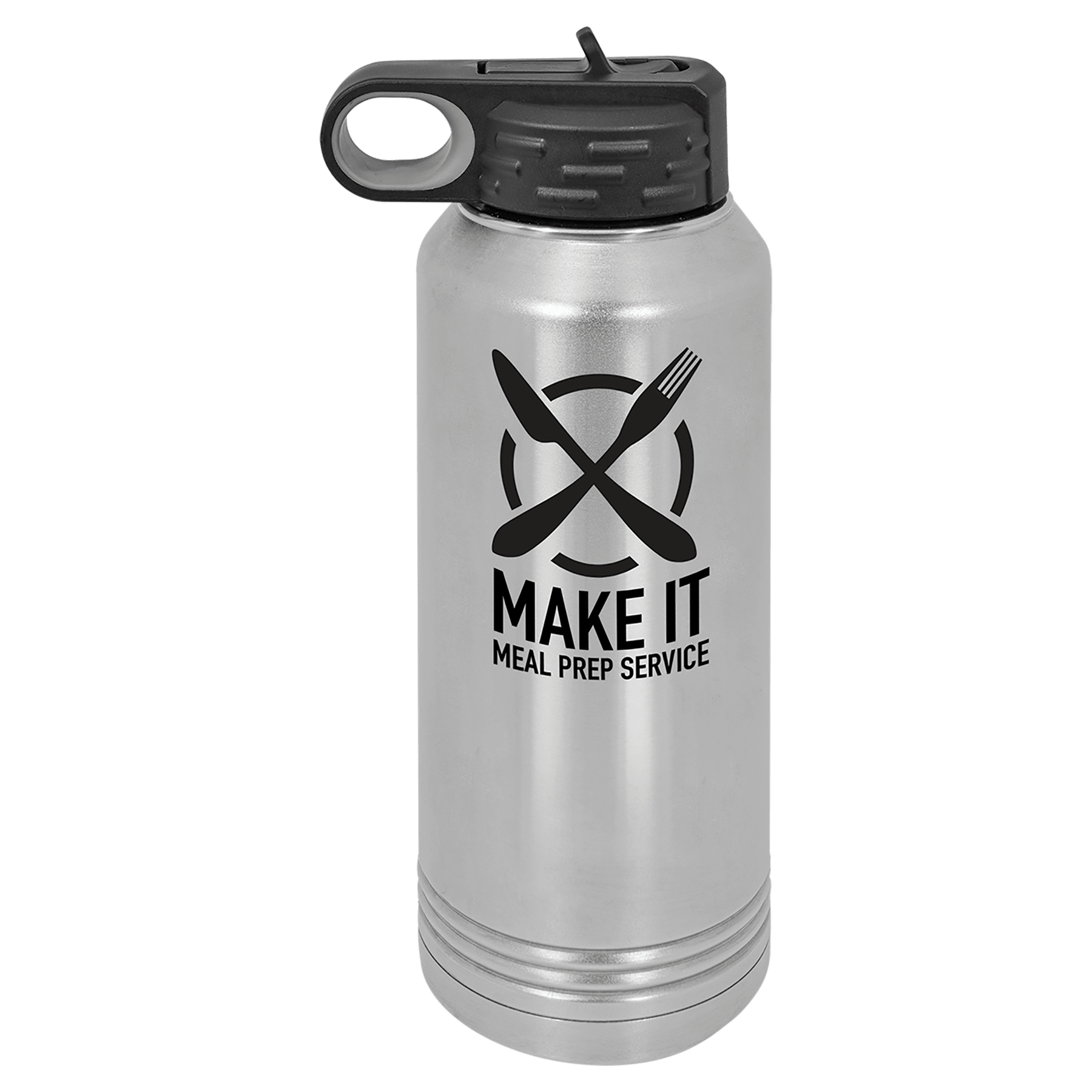 Personalized 32 oz. insulated stainless steel water bottle with flip-top lid and custom engraved name