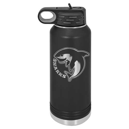 Personalized 32 oz. insulated stainless steel water bottle with flip-top lid and custom engraved name