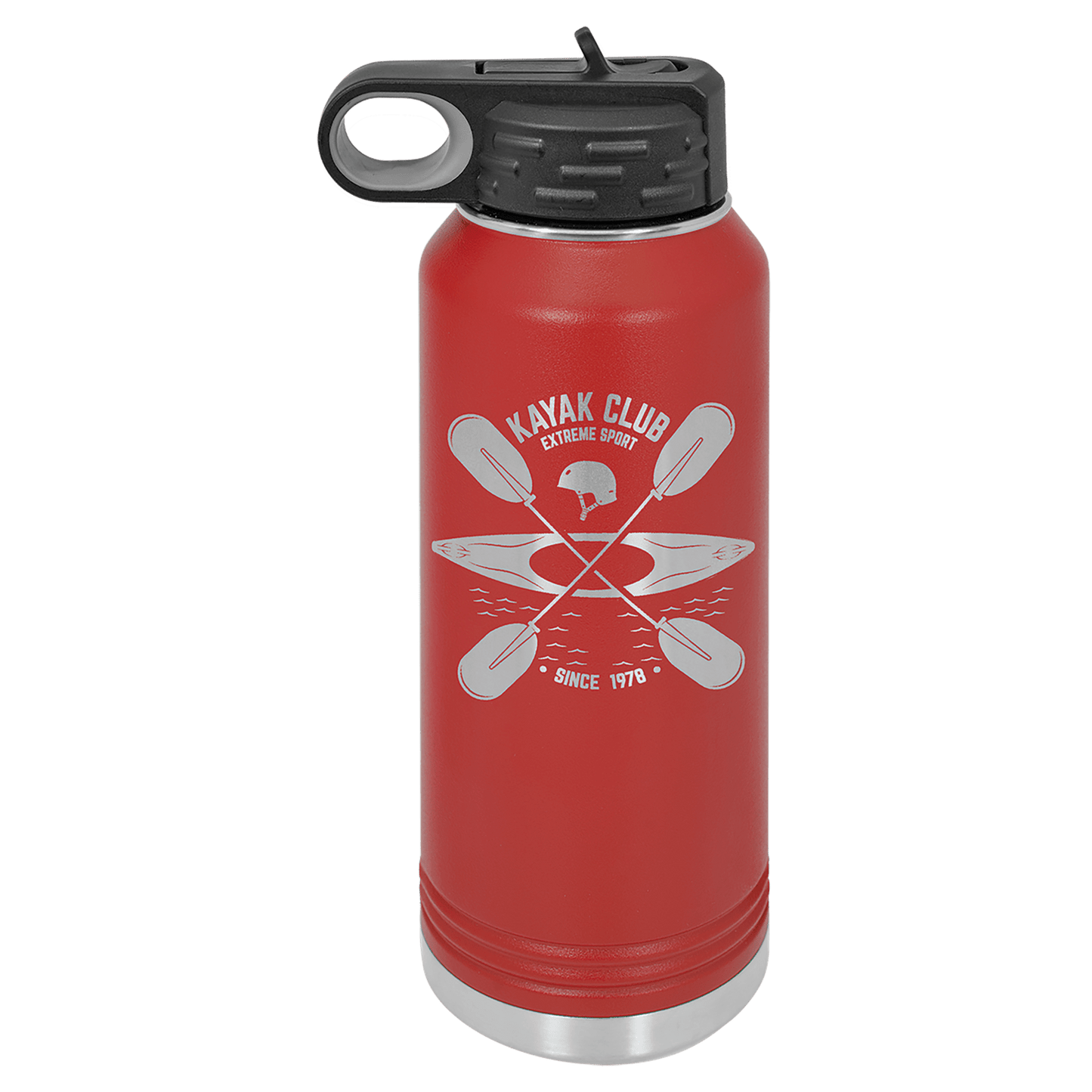 Personalized 32 oz. insulated stainless steel water bottle with flip-top lid and custom engraved name