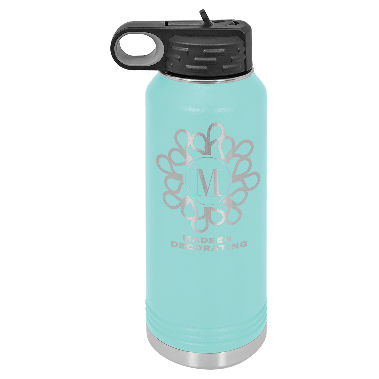 Personalized 32 oz. insulated stainless steel water bottle with flip-top lid and custom engraved name