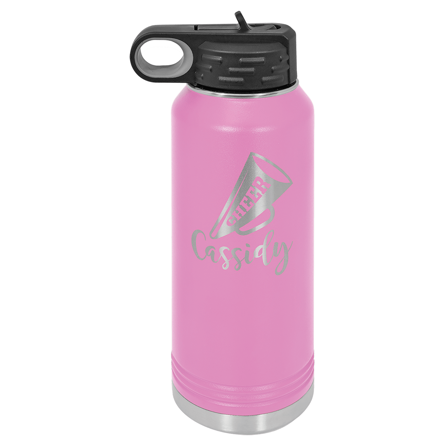 Personalized 32 oz. insulated stainless steel water bottle with flip-top lid and custom engraved name