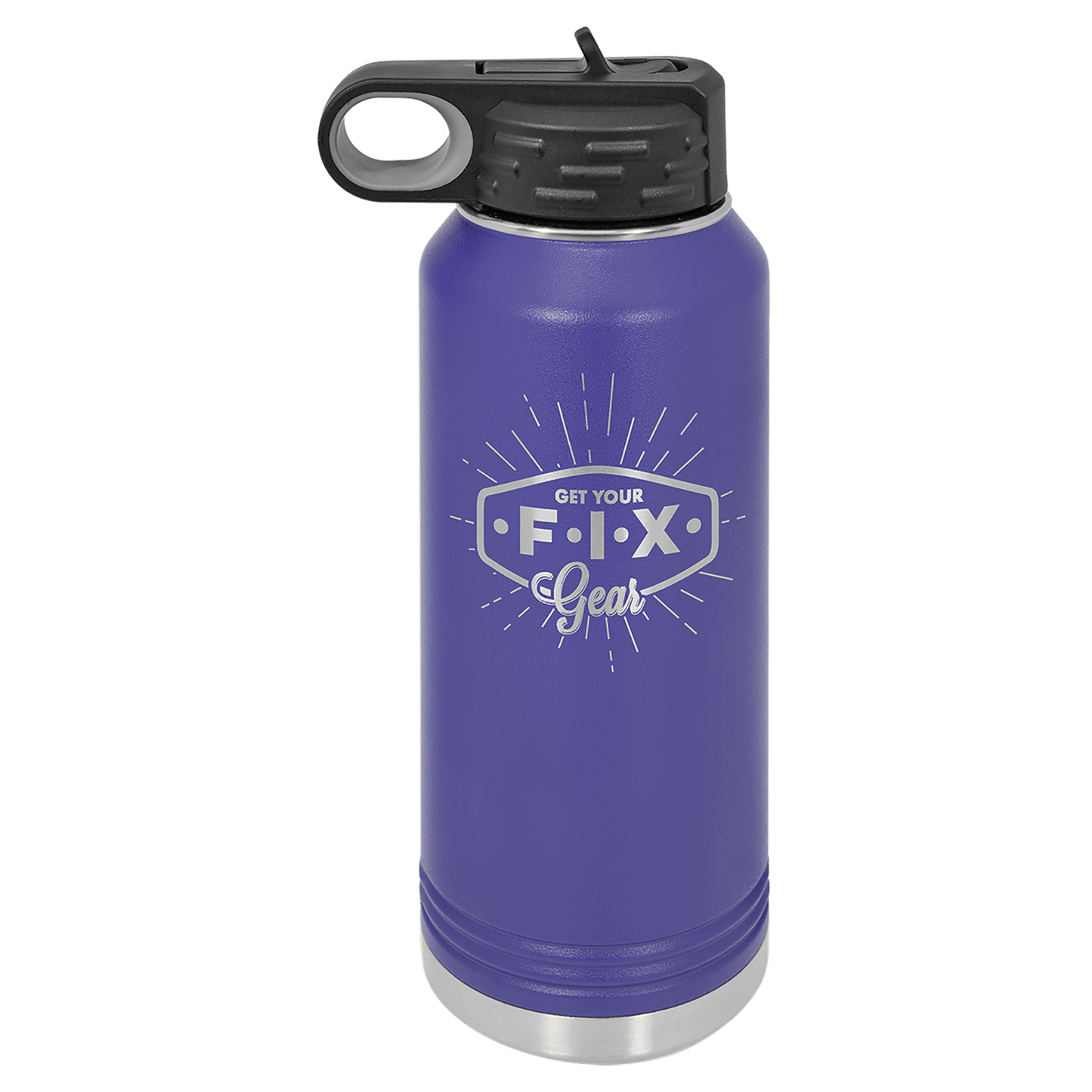 Personalized 32 oz. insulated stainless steel water bottle with flip-top lid and custom engraved name