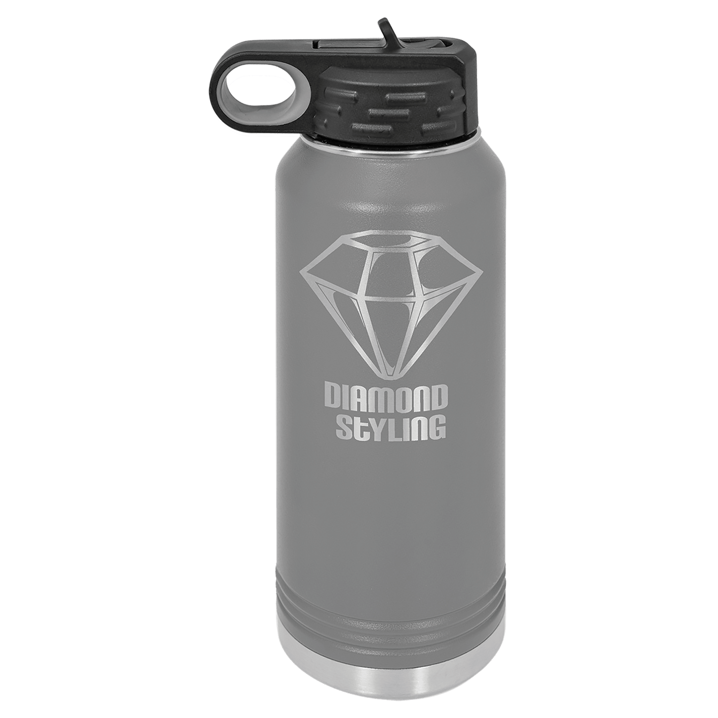 Personalized 32 oz. insulated stainless steel water bottle with flip-top lid and custom engraved name