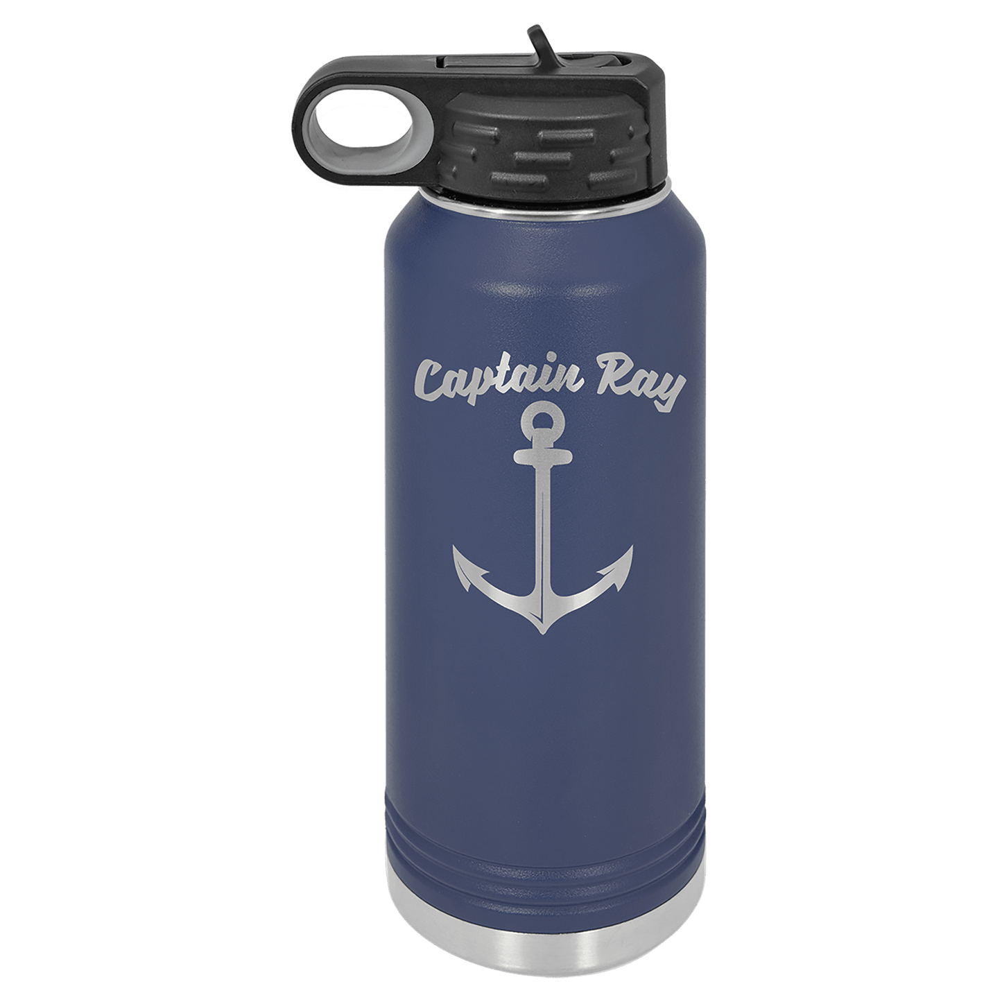 Personalized 32 oz. insulated stainless steel water bottle with flip-top lid and custom engraved name
