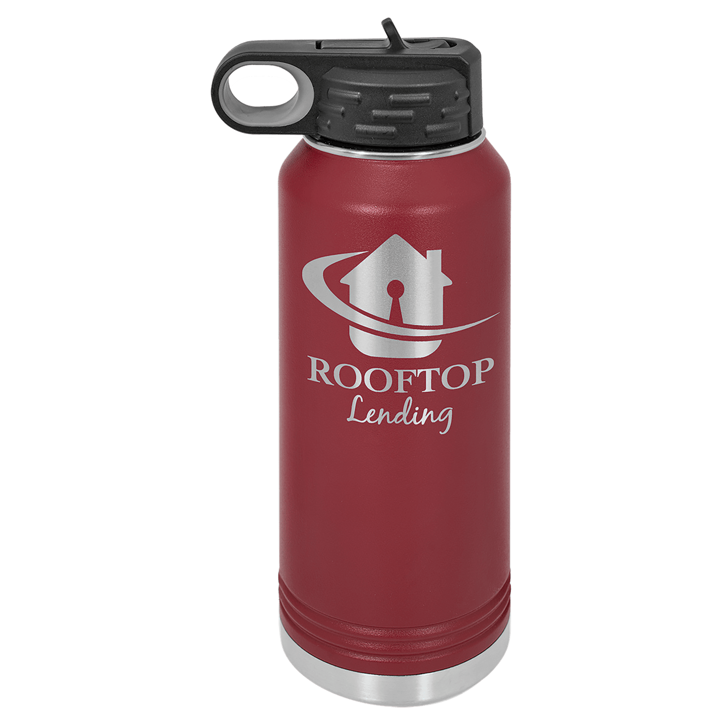 Personalized 32 oz. insulated stainless steel water bottle with flip-top lid and custom engraved name
