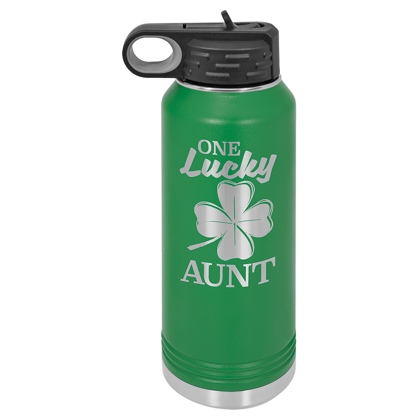 Personalized 32 oz. insulated stainless steel water bottle with flip-top lid and custom engraved name