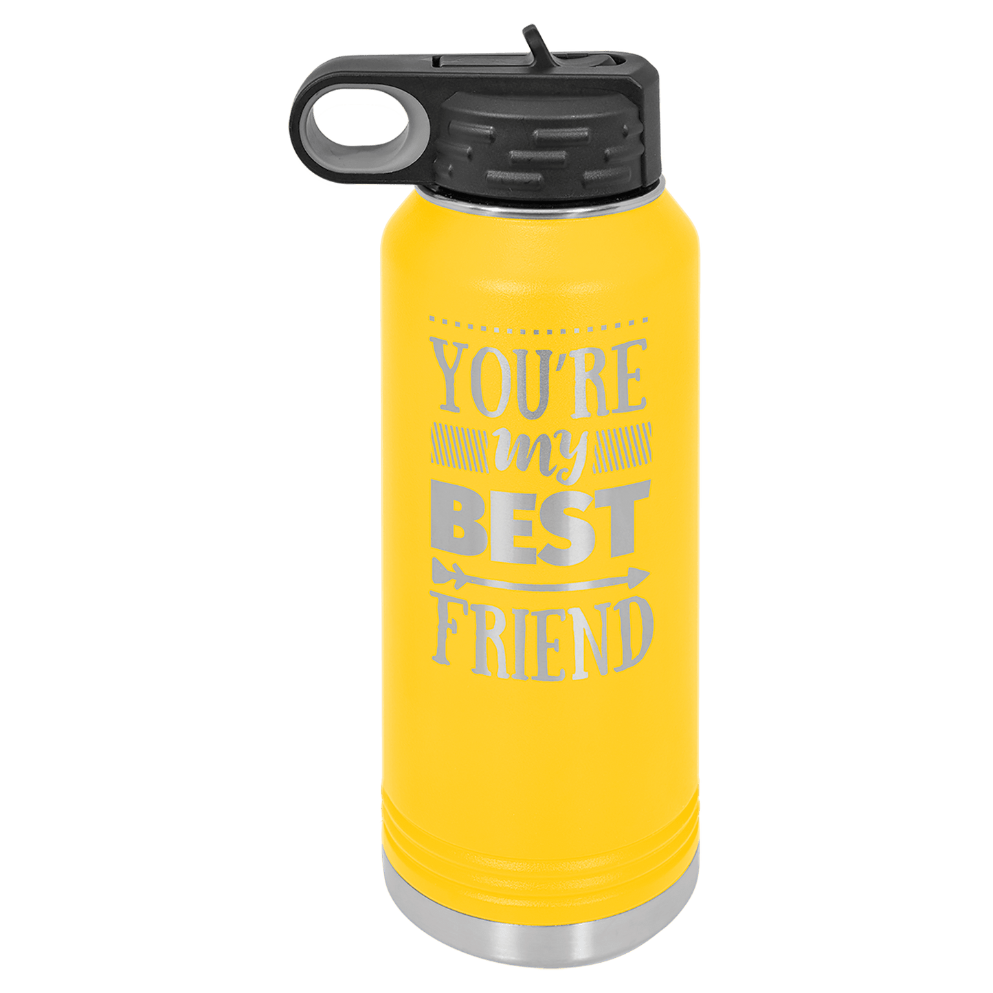 Personalized 32 oz. insulated stainless steel water bottle with flip-top lid and custom engraved name
