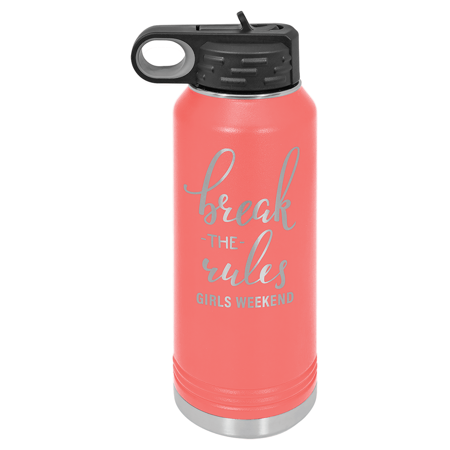 Personalized 32 oz. insulated stainless steel water bottle with flip-top lid and custom engraved name