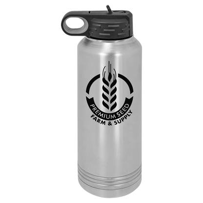Personalized 40 oz. insulated stainless steel water bottle with flip-top lid and custom engraved name