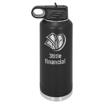 Personalized 40 oz. insulated stainless steel water bottle with flip-top lid and custom engraved name