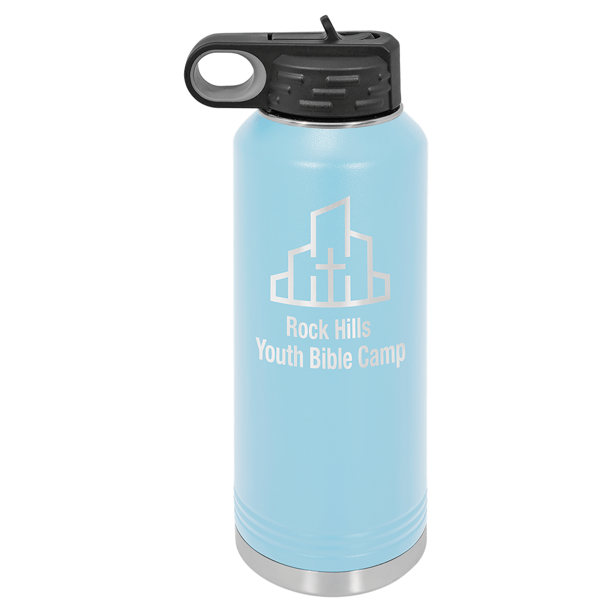 Personalized 40 oz. insulated stainless steel water bottle with flip-top lid and custom engraved name