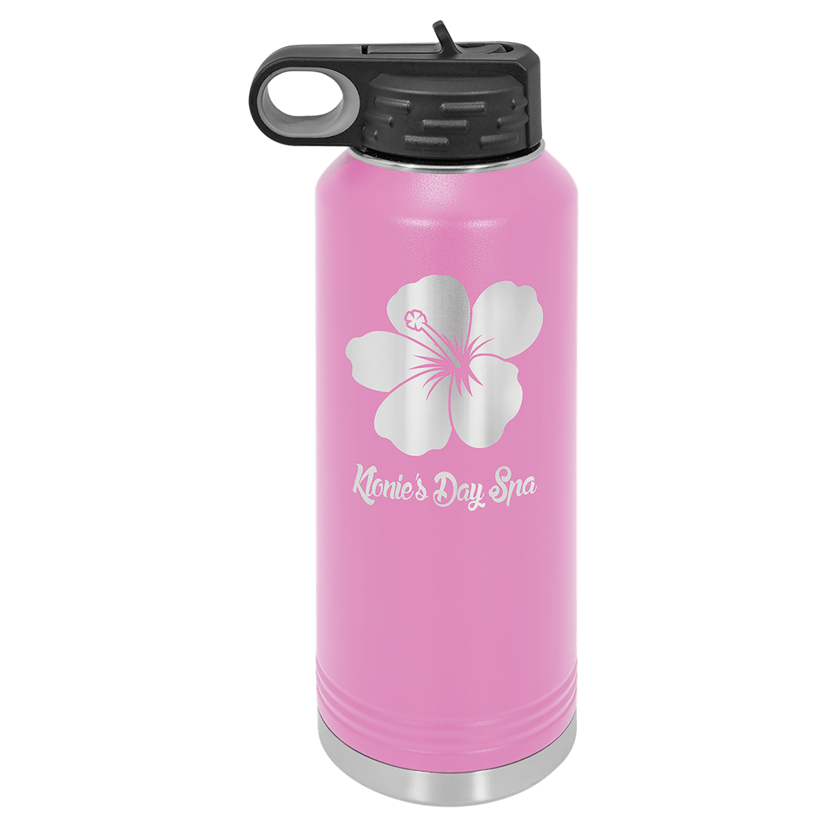 Personalized 40 oz. insulated stainless steel water bottle with flip-top lid and custom engraved name