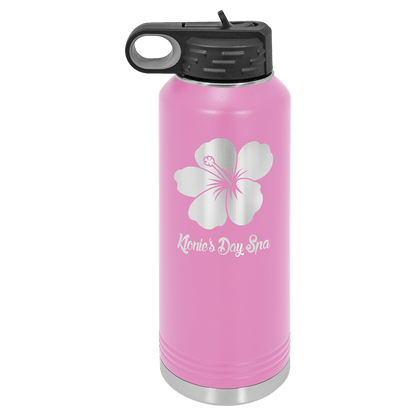 Personalized 40 oz. insulated stainless steel water bottle with flip-top lid and custom engraved name