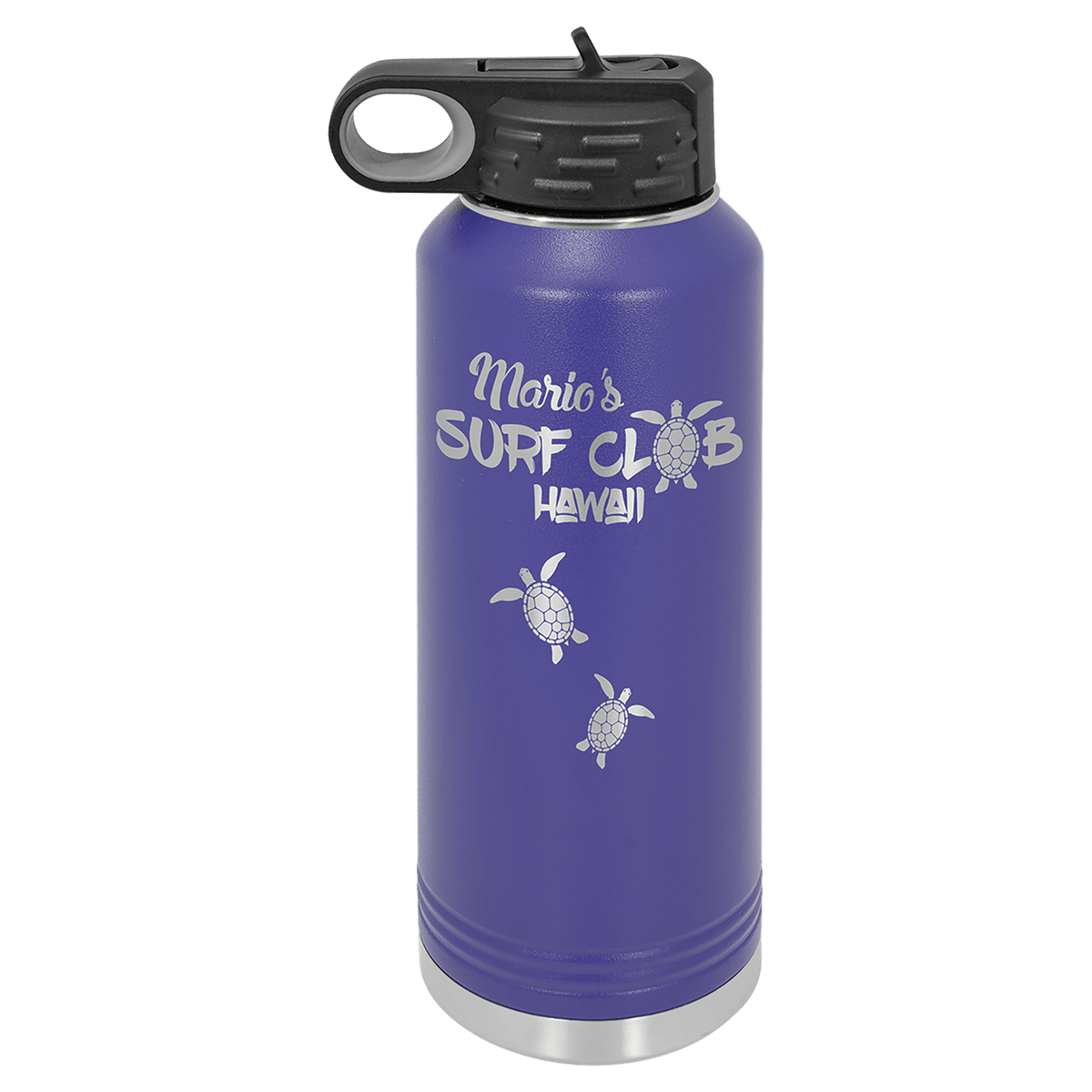 Personalized 40 oz. insulated stainless steel water bottle with flip-top lid and custom engraved name