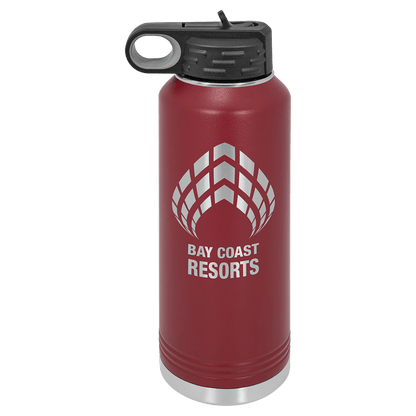 Personalized 40 oz. insulated stainless steel water bottle with flip-top lid and custom engraved name