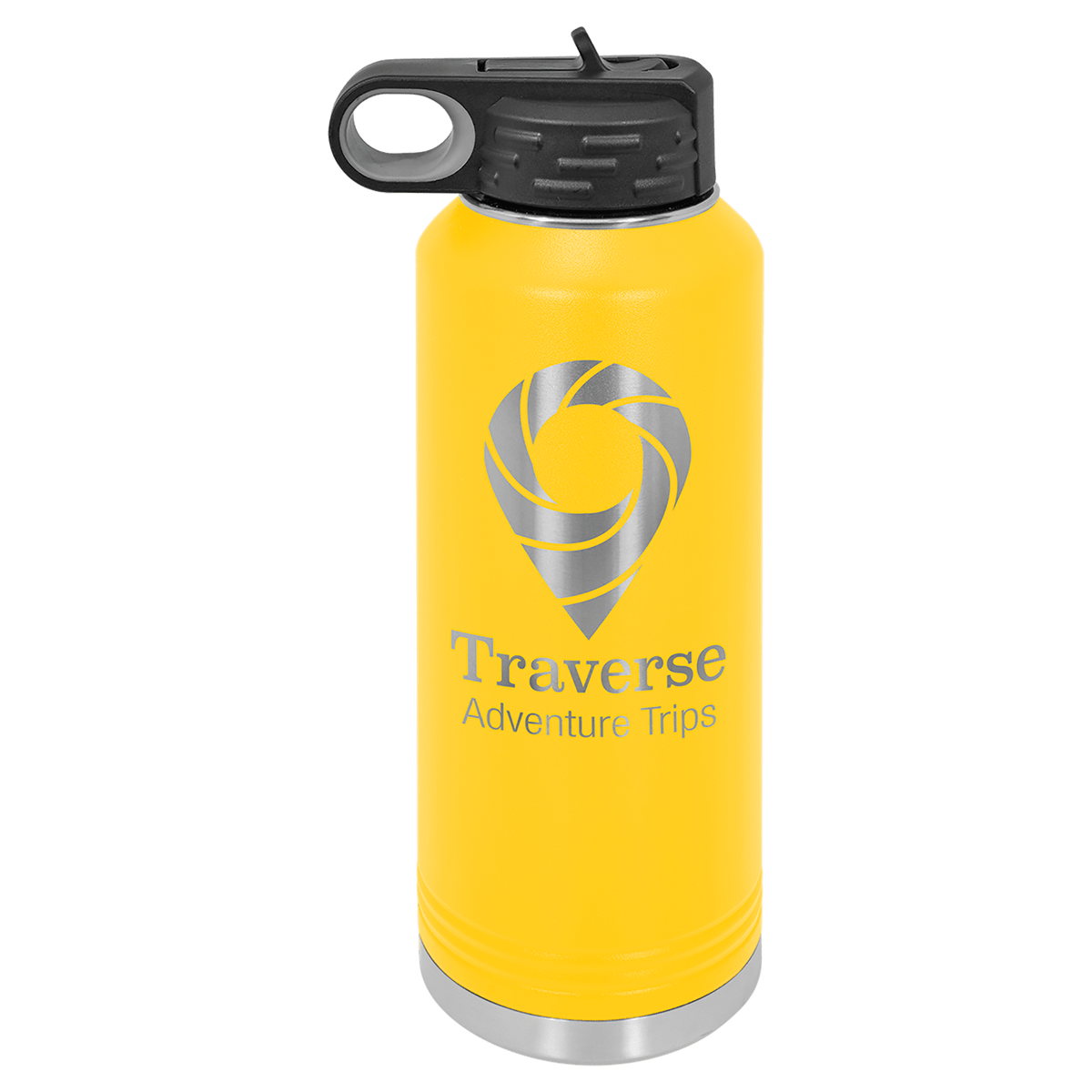 Personalized 40 oz. insulated stainless steel water bottle with flip-top lid and custom engraved name