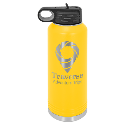 Personalized 40 oz. insulated stainless steel water bottle with flip-top lid and custom engraved name