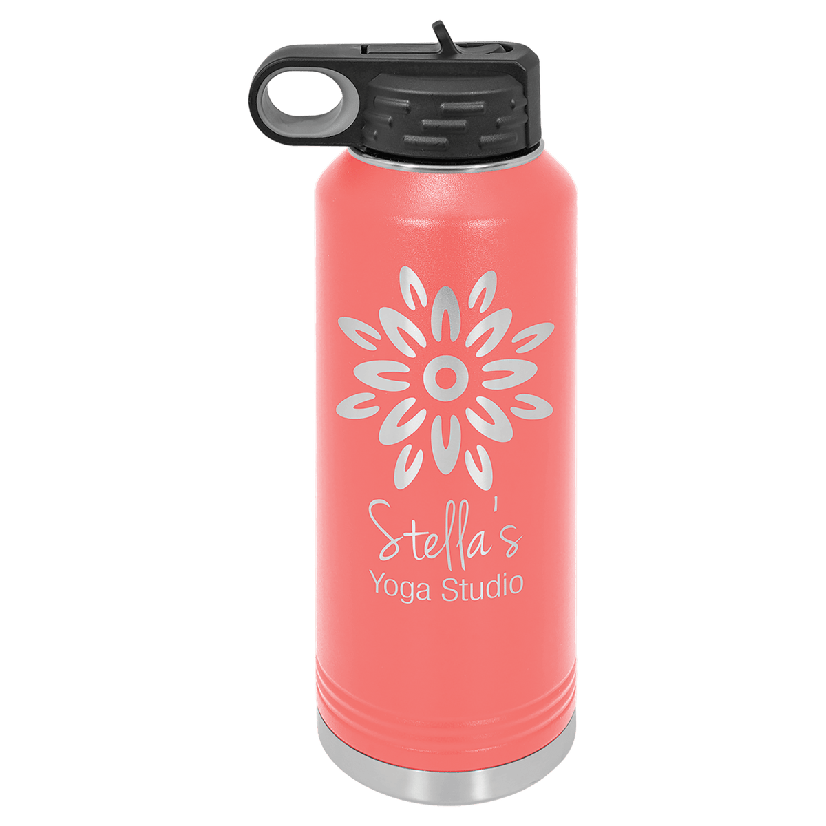 Personalized 40 oz. insulated stainless steel water bottle with flip-top lid and custom engraved name