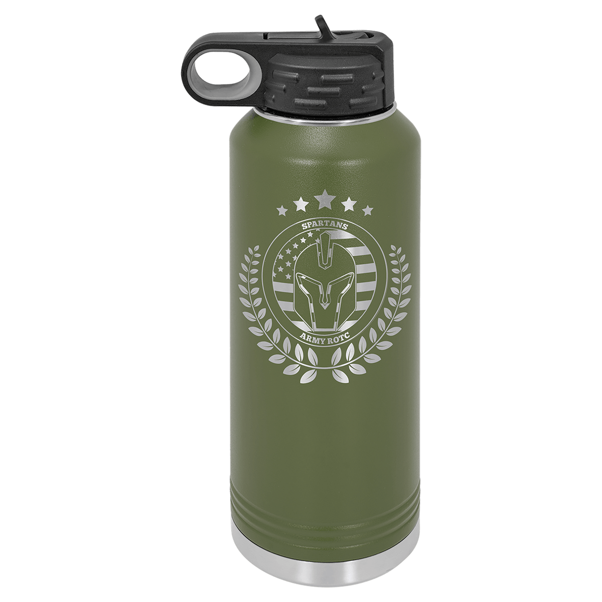 Personalized 40 oz. insulated stainless steel water bottle with flip-top lid and custom engraved name