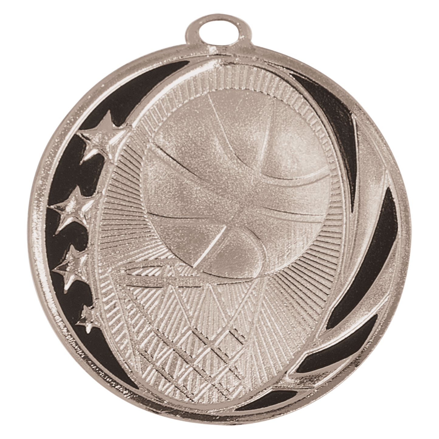 Bright Silver 2" Basketball Laserable MidNite Star Medal