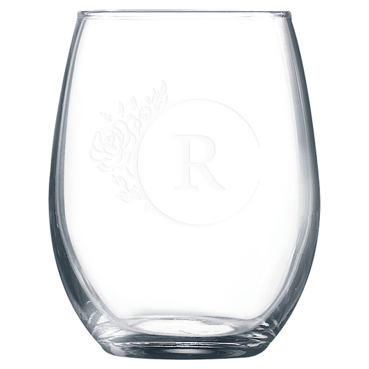 Personalized 9 oz. stemless wine glass with custom engraved name or message, sweet gift for wine lovers