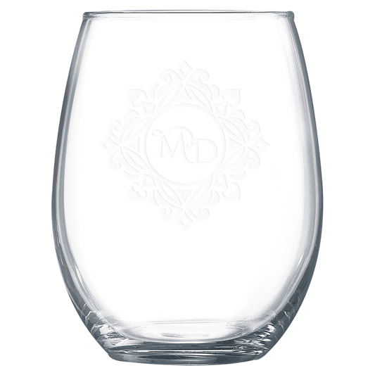 Personalized 15 oz. stemless wine glass with custom engraved name or message, perfect gift for wine lovers