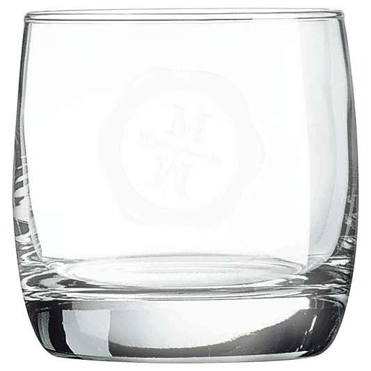 Personalized 10 oz. on the rocks glass with custom engraved name or initials, great whiskey gift