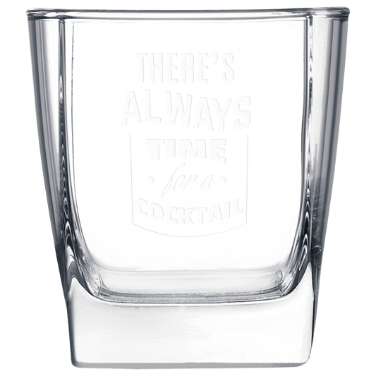 Personalized 10.5 oz. square on the rocks glass with custom engraved name or message, perfect whiskey gift