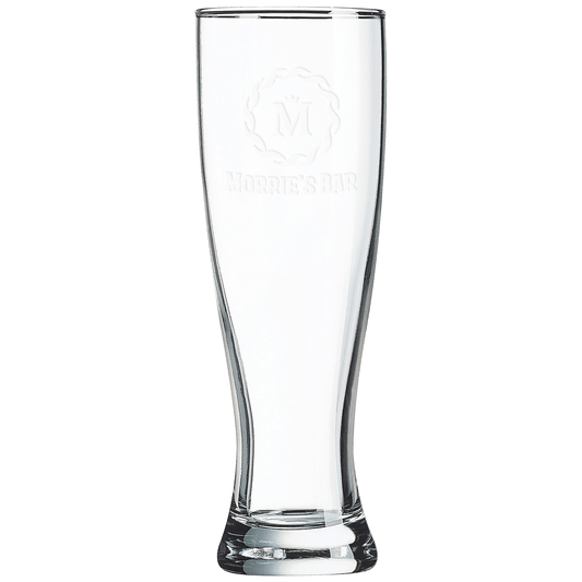 Personalized 16 oz. pilsner beer glass with custom engraved name or message, perfect gift for beer lovers
