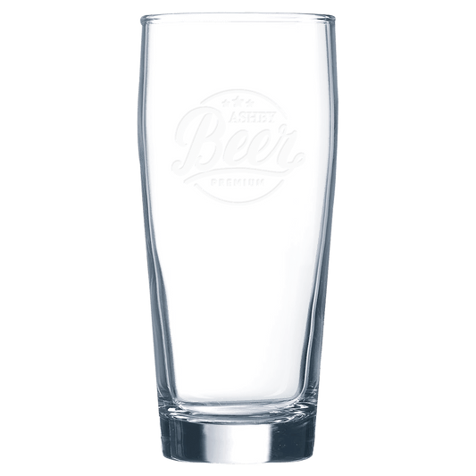 Personalized 16 oz. Willi Becher beer glass with custom engraved name or message, great gift for beer lovers