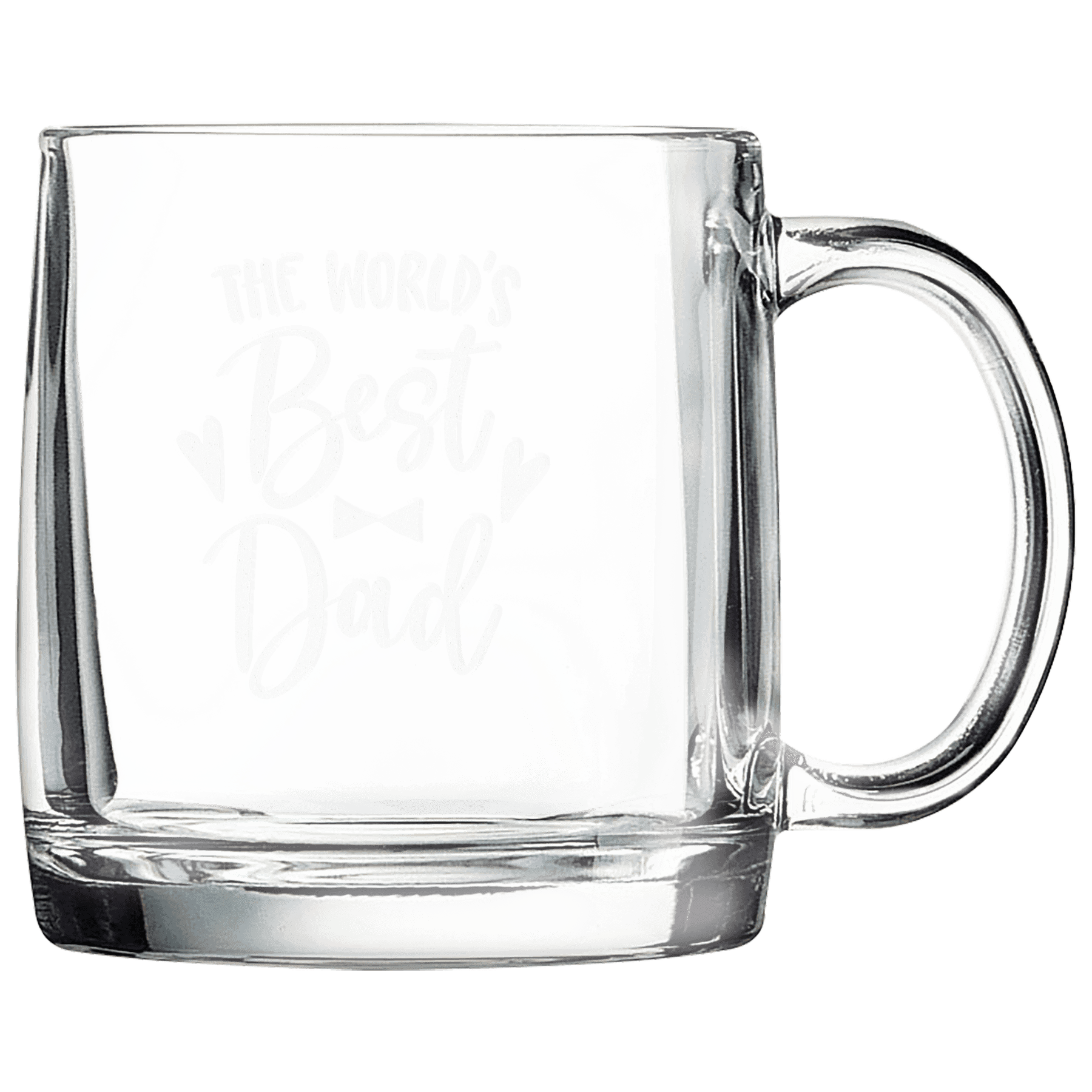 Personalized 12 oz. clear glass coffee mug with custom engraved name or message, great gift for coffee lovers