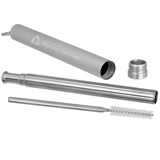 Personalized 9.25 inch collapsible stainless steel straw with carry case and cleaning brush