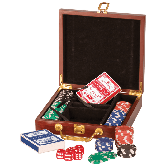 Rosewood Finish 100 Chip Poker Set laser engravable