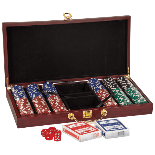 Rosewood Finish 300 Chip Poker Set laser engravable
