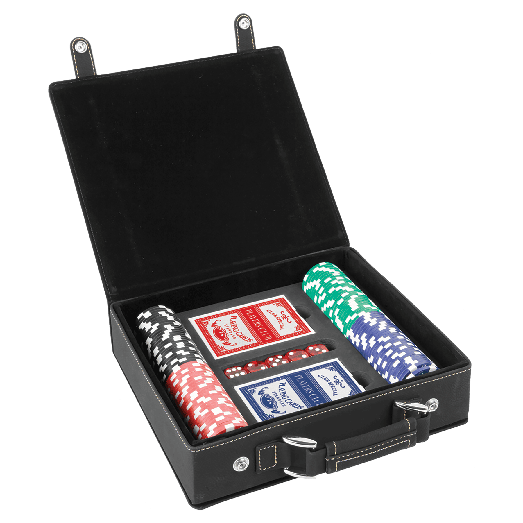 Black/Gold " laser engravable leatherette poker set personalized gift
