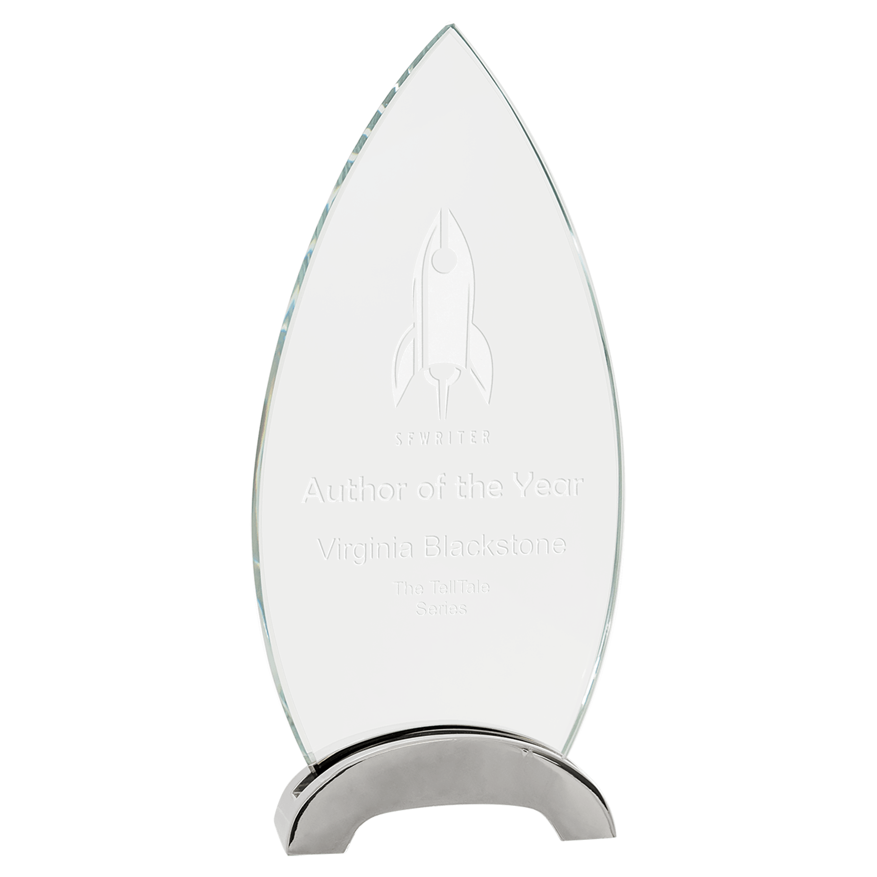 9 1/4" Oval Platinum Glass with Arch Metal Base glass award laser engravable