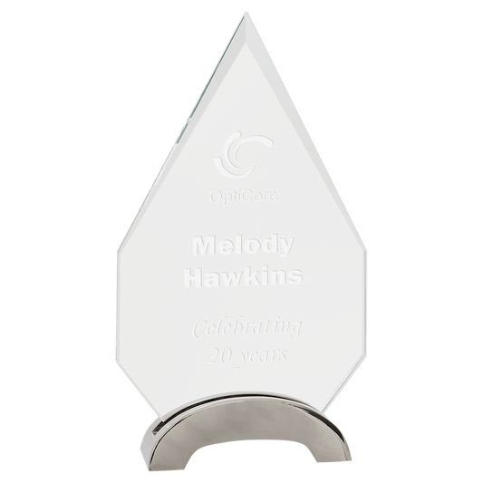 8 1/2" Diamond Platinum Glass with Arch Metal Base glass award laser engravable