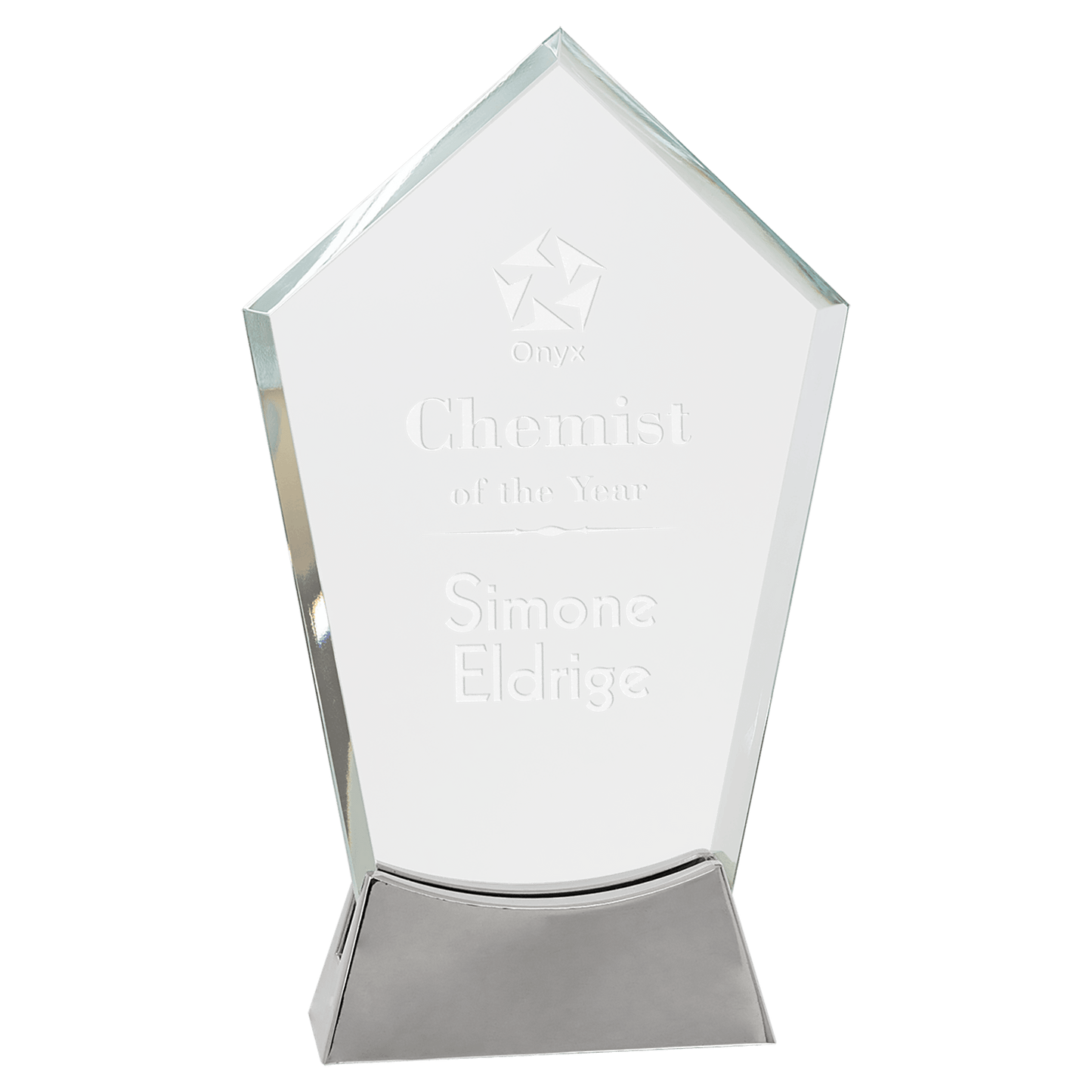 8 1/2" Peak Platinum Glass with Full Metal Base glass award laser engravable